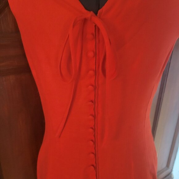 Vintage Donna Morgan Red Linen Dress Size 8 Sleeveless Embroidered Floral Detail - Picture 9 of 9